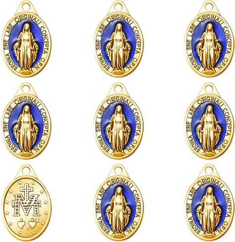 50Pieces Small Metal Oval Blue Enamel Our Lady Religious Medal Charm Jesus Virgin Mary Pendants for Diy Bracelet Necklace Jewelry Making Supplies in Saudi Arabia