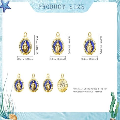 50Pieces Small Metal Oval Blue Enamel Our Lady Religious Medal Charm Jesus Virgin Mary Pendants for Diy Bracelet Necklace Jewelry Making Supplies in Saudi Arabia