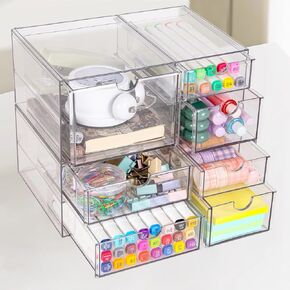 Acrylic Organizer with Drawers | 20 Drawers 4 Sets | Desk Organizer and Storage, Clear Makeup Organizer, For Office/Art Supply/Craft Storage and Organization