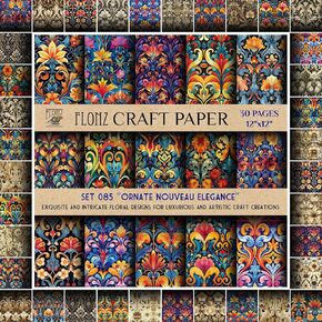 Scrapbook Paper (30 pages 12"x12") Ornate Nouveau Elegance: Exquisite and Intricate Floral Designs for Luxurious and Artistic Craft Creations FLONZ Vintage Styled Double Sided Paper Pad for Craft
