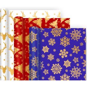 JOFONY 5 Rolls with 5 Style Christmas Wrapping Decoration Paper, Wide Application Gift Flower Wrap Paper for Fesitive Wedding Birthday.