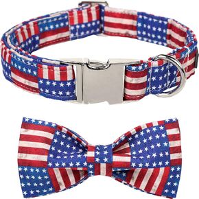 Lionet Paws Patriotic Dog Collar with Bowtie, 4th of July, Soft and Comfortable Adjustable American Flag Bowtie Collar for Dogs and Cats Male Female Gift, XS, Neck 8-12 inches