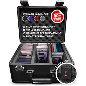 Premium Graded Card Storage Box - Impact Resistant Graded Card Case with TSA Lock & GPS Compartment, Holds 90 PSA/BGS Cards, Toploader Cards, Sports, Trading Card Storage Box for Collectors & Travel