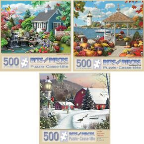 Bits and Pieces - Value Set of Three (3) – 500 Piece Jigsaw Puzzles for Adults – Nature 500 pc Large Piece Jigsaws by Artist Alan Giana – 18" x 24"