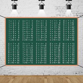 CSFOTO Polyester 6x3.6ft Multiplication Table Theme Decorative Banner Green Blackboard Primary School Math Education Photography Background School Classroom Math Poster Children Bedroom Wall Charts