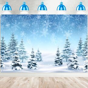 Snowflake Banner White Blue Xmas Banner Backdrop Decorations for Winter Christmas Ice and Snow Festival Birthday Party Home Wall Decorations Photo Props Supplies Favors