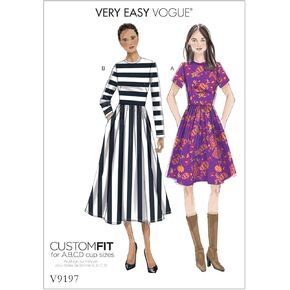 Vogue Patterns Misses' Jewel-Neck, Gathered-Skirt Dresses, 14-16-18-20-22, Red