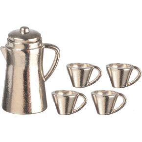 Melody Jane Dollhouse Chrome Coffee Pot & Mugs Miniature Kitchen Accessory