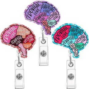 3 Pcs Nurse Badge Reel Retractable Brain Rotatable Organ Flower Clip Organs Name Tag Alligator Clip Hand-Drawn Anatomy Pattern Badges Holder for Nursing Students RN Doctors