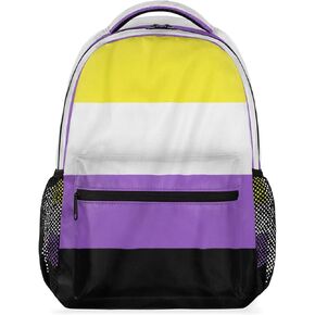 Non-Binary Pride Flag Backpack Travel Laptop Backpack Adjustable Shoulder Straps Waterproof School Bag Bookbag