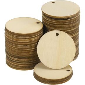 uxcell 100Pcs 20mm(0.8inch) Unfinished Round Wooden Circles with Holes Round Wood Discs Hanging Tags for Crafts Project, DIY Decorations