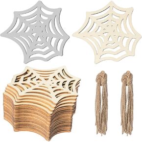 Unfinished Spider Web Wood Spider Web Shaped DIY Wood Halloween Blank Wood with Twines Art Unfinished Ornaments for Halloween Christmas Wedding Birthday Party Thanksgiving Day Decoration 20Pcs