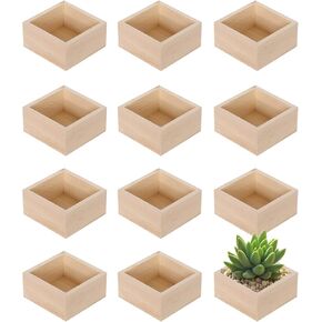 12 Pack Square Rustic Small Wooden Boxes, 3.5X 3.5X 1.8 Inch Unfinished Small Platane Wood Boxes for Crafts Storage Organizer Box for Collectibles, Succulents, Desktop Drawer Decor