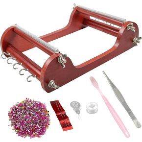 INDIVSHOW The Wooden Bead Loom Set with 20g Seed Bead,Needle,Cotton Thread,Needle Threader,Tweezre and Some Small Accessories,Tools for Bracelet,Necklace,Belts Jewelry Making