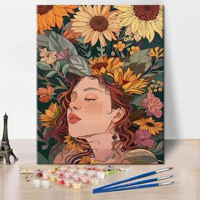 DIY Paint by Numbers for Adults Art Flowers Adults' Paint by Number Kits Thoughtful Ethereal Woman in a Dreamlike Botanical Fantasy Art Oil Hand Painting Paint Kits Art Crafts for Home 16x20 in