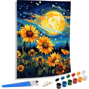SKRYUIE Paint by Numbers Kits for Adults Sunflower, Acrylic Oil Moon Paint by Numbers for Adults Beginner Canvas with Brushes Paintwork Art Crafts for Home Decor 16x20 inch x9