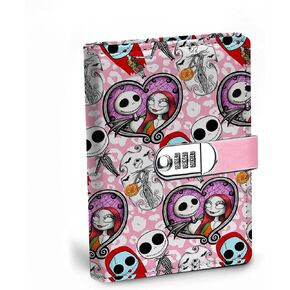 Jack and Sally Inspired Gift A5 Locking Journal Faux Lined Leather Journal Refillable Journal with Lock (Lock-Jack & Sally style 2)