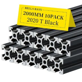 BELLA BAYS 10pcs 59.06 inch 1500mm 2020 V Slot Aluminum Extrusion Profile European Standard Anodized Black Extruded Linear Rail Guide Frame for 3D Printer Laser Engraving Machine CNC Workbench DIY