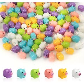 120pcs Mini Resin Pigs, Miniature Pig Figures Tiny Pigs Hide Colored Piggy Miniature Figurines Small Resin Animals for Miniature Landscape Garden Dollhouse Potted Plant Decor (6 Colors)