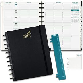 BEZEND 2025 Weekly Monthly Planner Disc-Bound, 8.5" x 11", Appointment Book 12 Months Agenda, Large Calendar Book with To Do List, Hourly Time Slots, Removable Pages, Tabs, Inner Pocket - Black