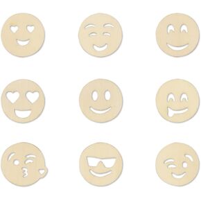 Mini Laser Cuts Wood Shape - Smiley Faces - 45 Pieces - 1'' Across