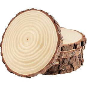 PINGEUI 6 Piece 9-10 Inch Natural Wood Slices, Unfinished Natural Wood Tree Slices with Bark, Large Round Tree Wood Discs Wooden Circles Tree Bark Slice for Crafts