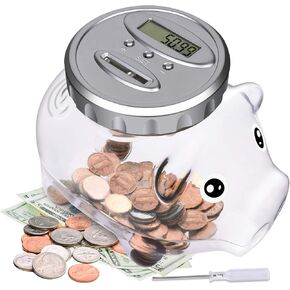Kids Piggy Bank for Girls Boys - Toys for 5 6 7 8 9 10 Year Old Girl Boy Christmas Birthday Gifts - Money Bank with LCD Display, Coin Bank for Kids Toys Age 6-8-10