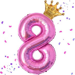 40 Inch Hot Pink Number 4 & Mini Crown Balloon for Birthday Party Decorations, 4th Birthday Party Decorations, Baby Shower Anniversary Balloons Decorations Supplies