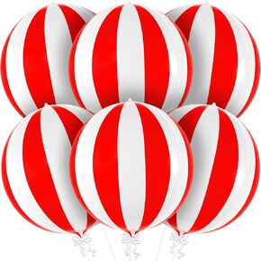 KatchOn, Red and White Carnival Balloons - Pack of 6, Circus Decorations | Red and White Striped Balloons for Carnival Theme Party Decorations | Circus Theme Party Decorations | Carnival Decorations