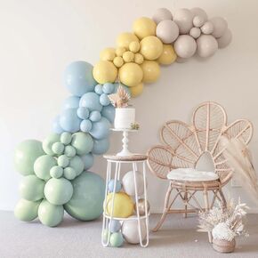 Sweet Baby Co. Classic Pooh Bear Baby Shower Decorations Winnie for Girl Boy with 163 Balloons Balloon Garland Kit in Vintage Colors Blue Green Yellow for Birthday Engagement Gender Reveal Party