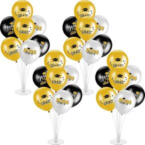 4 مجموعات من مجموعات حامل بالونات Happy New Year لقطع مركزية للطاولة، حامل بالونات طاولة من اللاتكس مع تهنئة لعام 2025، احتفالات تزيين لوازم الحفلات (ذهبي، 10 بوصات)