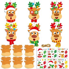 36 Sets Christmas Crafts Kits DIY Reindeer Paper Craft Stickers Cutout Bulk for Kids Teens Christmas Reindeer Elk Decorations for Xmas Winter Holiday Party Decor Activities Games Favor