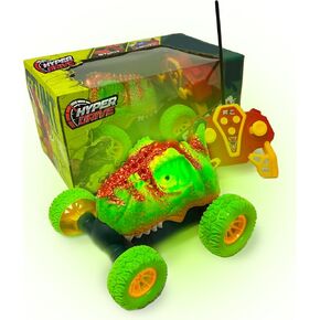 RC Dinosaur Stunt Car - 360 Rolling Twister, Light-Up Action, Durable Remote-Control Toy for Boys and Girls, Full-Function with Hand Controller, Green