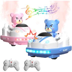 Toddler Remote Control Bumper Cars for Kids Set of 2, RC Ejecting Car with Spray Music Light, Cartoon Battle Race Vehicles Pop-Up Game Play Set Gift for Age 3-12 Boys Girls