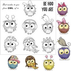 Arbuya Cute Owl Clear Stamps for Card Making and Journaling, Birds Rubber Stamps for Crafting Scrapbooking Christmas Greeting Silicone Stamps for Card Making Crafts