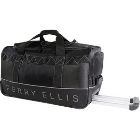 Perry Ellis Men's 24" Lightweight Rolling Duffel Bag-A324, Black/Grey, One Size