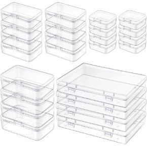Qeirudu 24 Pcs Small Plastic Containers with Lids - Mini Plastic Craft Storage Boxes with Hinged Lids Clear Bead Organizer for Jewelry Findings and Art Supplies (4 Mixed Sizes)