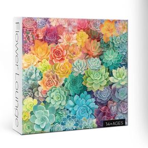 Rainbow Succulent Cactus Puzzle 1000 Piece for Adults, Colorful Gradient Plant Jigsaw Puzzles for Women, Aesthetic Pretty Beautiful Flower Garden Spring Puzzles