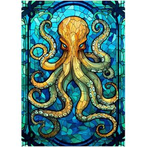Stained Glass Octopus Jigsaw Puzzle 1000 Pieces for Adults - Octopus Puzzle Gift for Sea Creatures Lovers - 1000pc Vertical Puzzles (50x70cm / 19.685"x27.559")