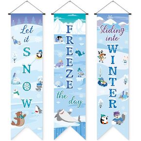 CY2SIDE 3Pcs Winter Polar Animal Porch Banners Sign for Classroom Let it Snow Winter Hanging Door Banner Decorations Polar Animal Porch Sign for Home Indoor Outdoor Decor Winter Holiday Party Decor