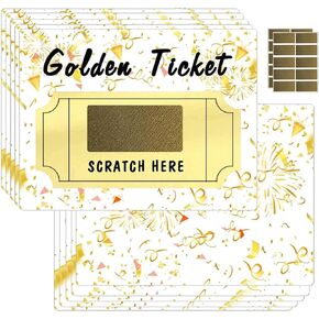 Golden Tickets Scratch Off Cards With Gold Rectangle Scratch Off Labels 3x4'' DIY Make Your Own Scratch Off Tickets With Scratch Off Stickers For Small Business Prizes Promotion Party 20Pcs
