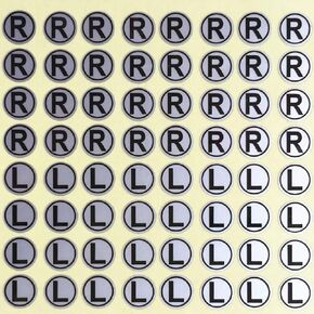 5 Sheets 8mm L & R Stickers for Marking Left and Right Waterproof L R Label Stickers Round Stickers for Earphone DIY Crafts, Silver Background Black Word