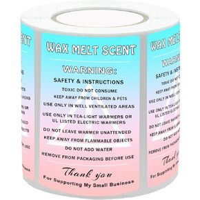 Wax Melt Scent Safety Instruction Stickers 2 x 3.5" Wax Melt Consultant Stickers Candle Jar Container Safety Labels for Soy Wax Melt Making Molds 200pcs