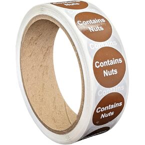 Contains Nuts Food Allergen Labeling Stickers, 1 Inch Round [500 Labels per Roll]