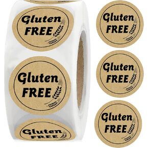 1 inch Gluten Free Brown Kraft Stickers Gluten Food Rotating Label Stickers for Gluten Free Food Retail Package 500pcs