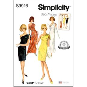 Simplicity Misses' Vintage 1960's One-Piece Dress Sewing Pattern Packet, Design Code S9916, Sizes 16-18-20-22-24, Multicolor