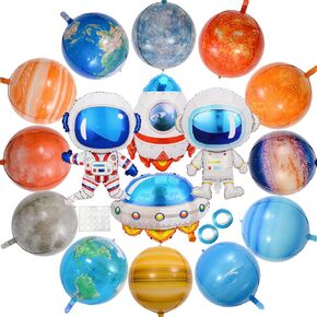 16 Pcs Galaxy Space Large Inflatable Balloons Birthday Decorations, 4D Stand Astronauts Balloon Outerspace Galaxy Planet Theme Birthday Decoration Universe Space Party Supplies