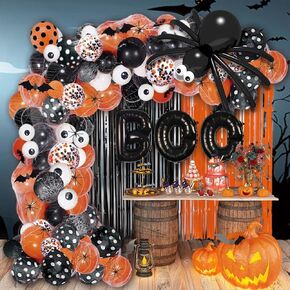 87pcs Halloween Balloon Garland Arch Kit Purple Black Halloween Party Decorations Skull Halloween Balloons Arch Kit with Foil Fringe Curtain Halloween Birthday Baby Shower Party Decorations