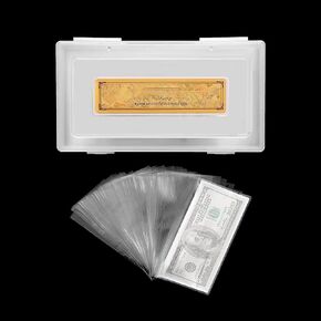 100 Pieces Clear Paper Money Holder with Storage Case, Bill Protector Slab Holder, Banknotes Currency Collection Sleeves Protector Bag