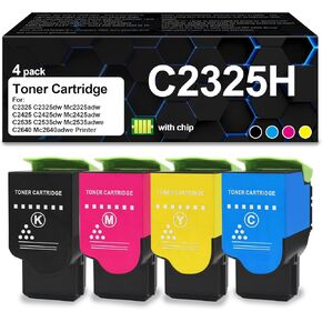 C2325 C2325H C231H C231 Toner Cartridge with Chip Compatible with C2325 MC2325 C2425 MC2425 MC2535 MC2640 Printer (4 Packs, Black,Yellow,Cyan,Mangent)